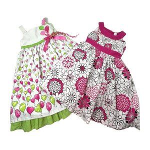 Girls - 2 Sundresses - White Dresses with Floral & Balloon Designs -‎ Size 4T